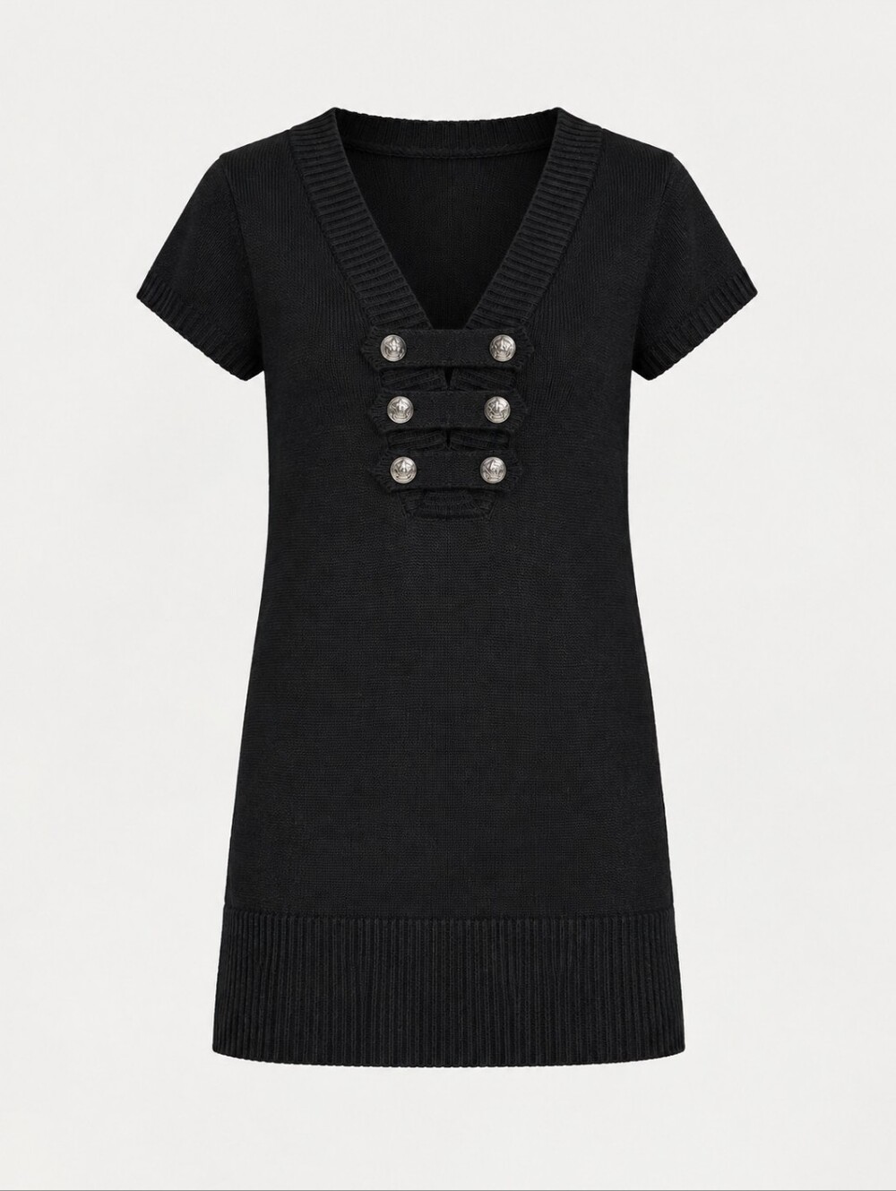 NWT Black Sweater Dress With Buttons Sz. Large cotton blend short sleeve Women